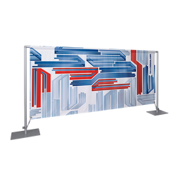The Barrier System Basic is a budget-friendly barrier display that has a custom print and assembles easily.