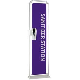 Suspension Banner with sanitizer dispenser attached