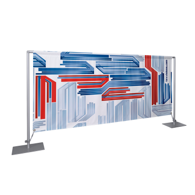 The Barrier System Basic is a budget-friendly barrier display that has a custom print and assembles easily.