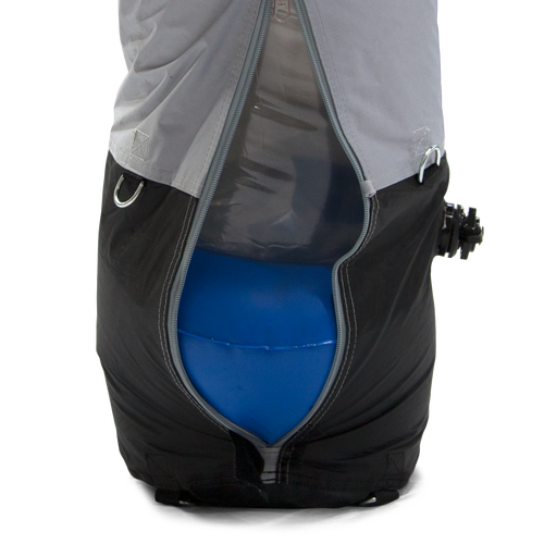 Weight Bag is placed inside tent leg below inflatable and is completely concealed when tent is setup
