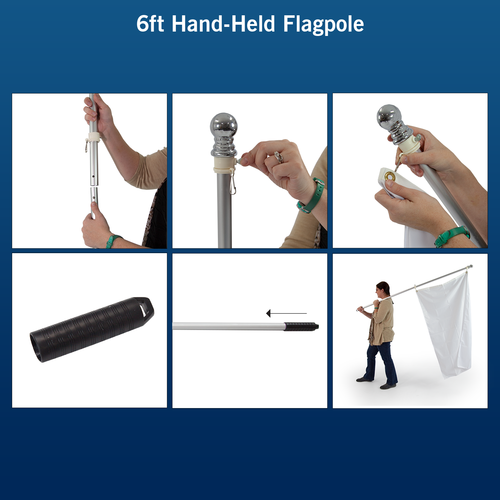 The hand-held flagpole is perfect for parades and tailgating