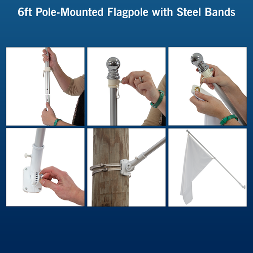 This kit comes with 2 steel bands so the flagpole can attach to an outdoor pole
