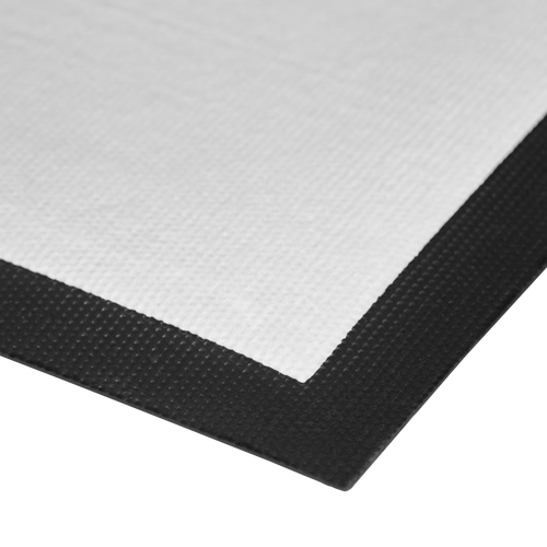 Rubber edge around print area prevents fraying and functions as a safeguard to control trips