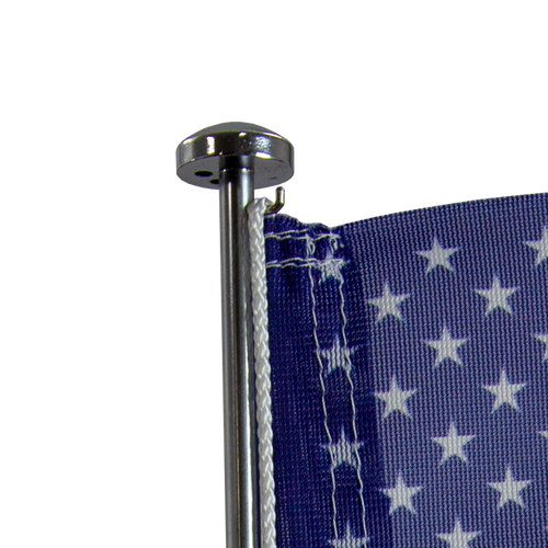 Flag's cord connects to hook on pole