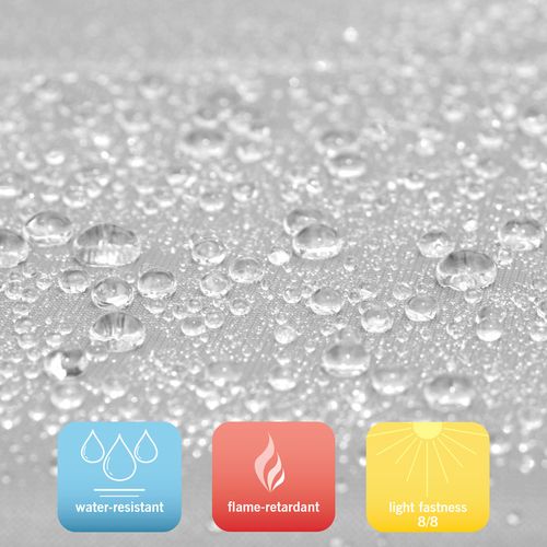 Water-resistant, flame-retardant, and lightfast material is used