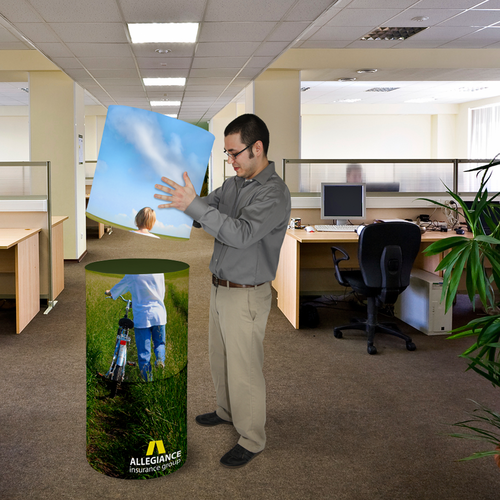 Because it has a lightweight foam core, your client can stack multiple cylinders to make an advertising column