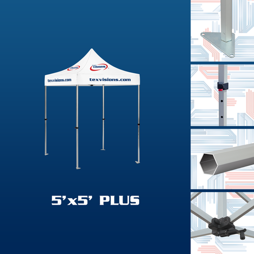 5' x 5' plus tent frames feature tent legs with feet and rooftop crank adjustment