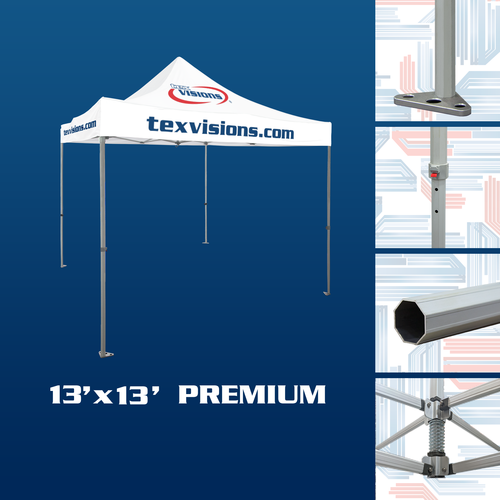 Premium Tent Frame features octagonal aluminum tent legs with strong steel feet and adjustment levers and rooftop crank