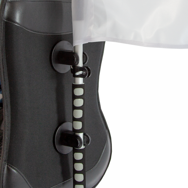 The pole set attaches to the backpack, and can be removed Removable pole set