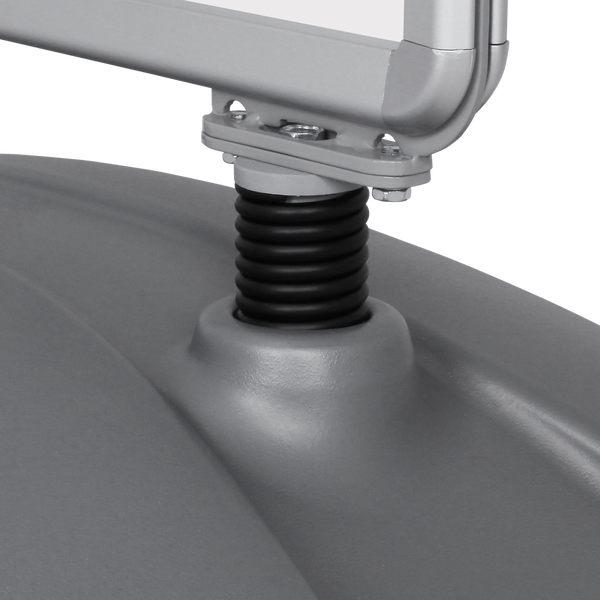 Springs are used to connect the snap frames to the plastic base to allow for movement in the wind