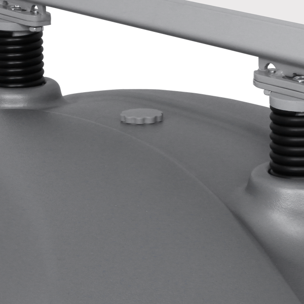 Your client can fill this sidewalk display’s plastic base with either water or sand for stability