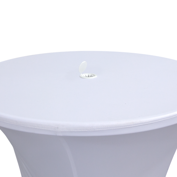 Umbrella hole in center of table can be covered when not used