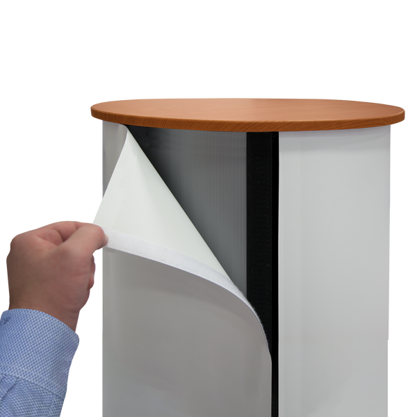 Custom print secures to display with hook-and-loop fastener