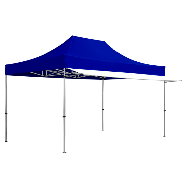 White awnings can be used with custom-printed or stock color canopies