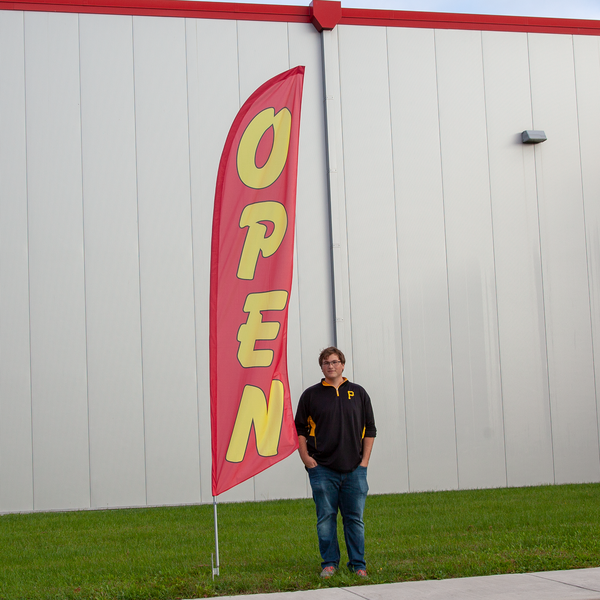 Large red angled flag Great for outdoor advertising