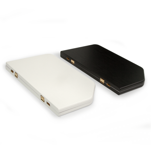 Optional tabletop comes in a black and a white wood grain finish