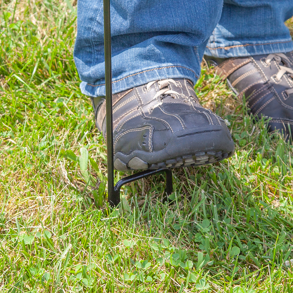 Setting up the hardware requires stepping the stake into the ground Setting up the hardware requires stepping the stake into the ground