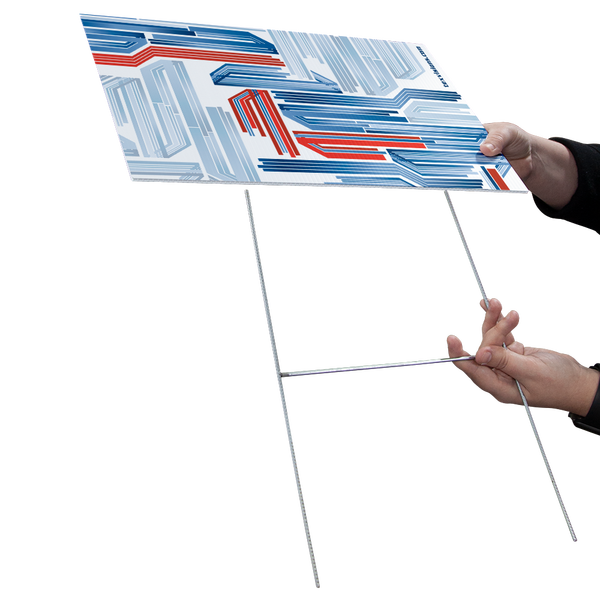 Insert the stakes into the vertical flutes of the sign Insert the stakes into the vertical flutes of the sign