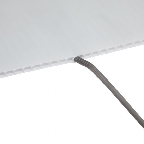 To assemble, insert stake into flutes on the sign To assemble, insert stake into flutes on the sign