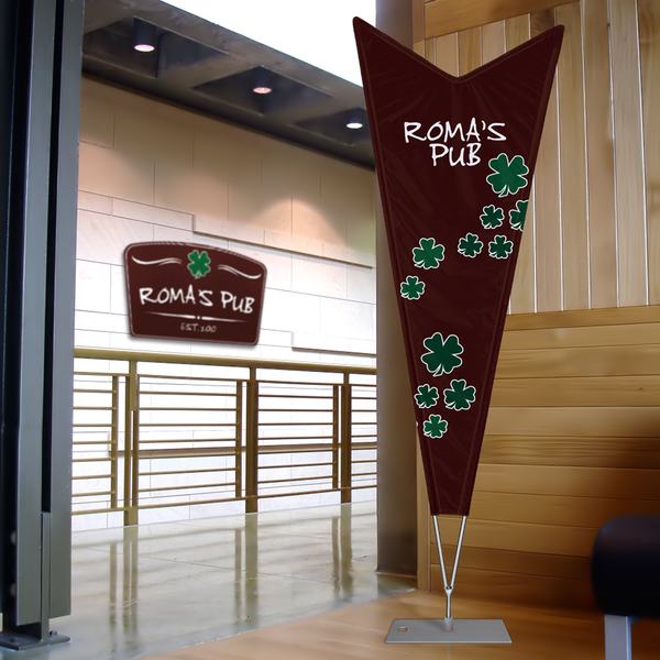 Custom print features printed pole sleeves to provide the most advertising space possible
