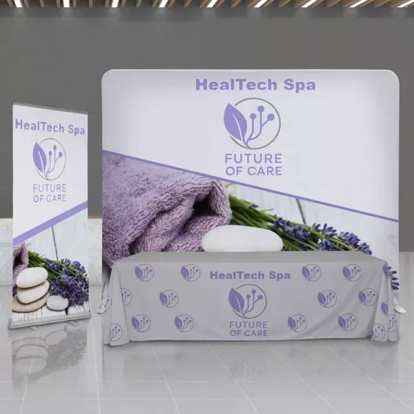 Trade show display kit set up at an event