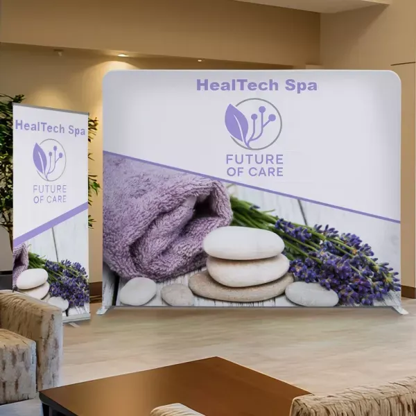 Trade show display kit inside a lobby