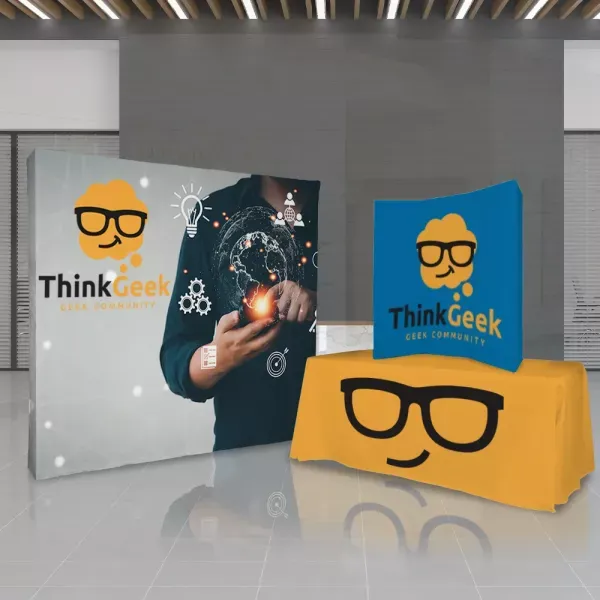 Trade show display kit set up at an event