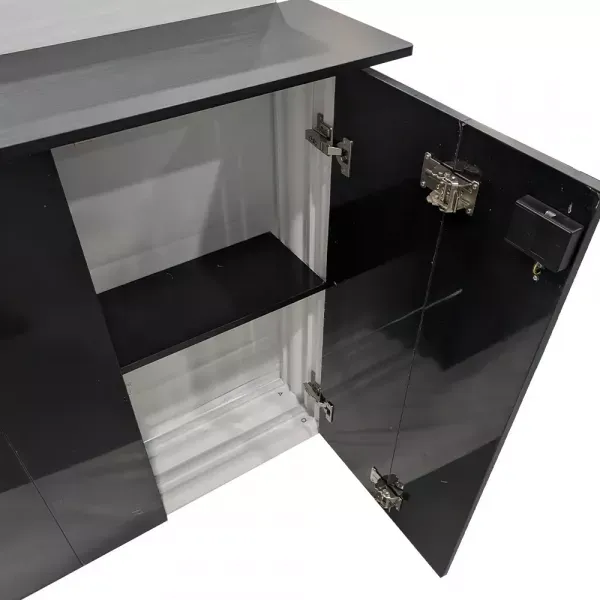 Storage area has a shelf for extra storage