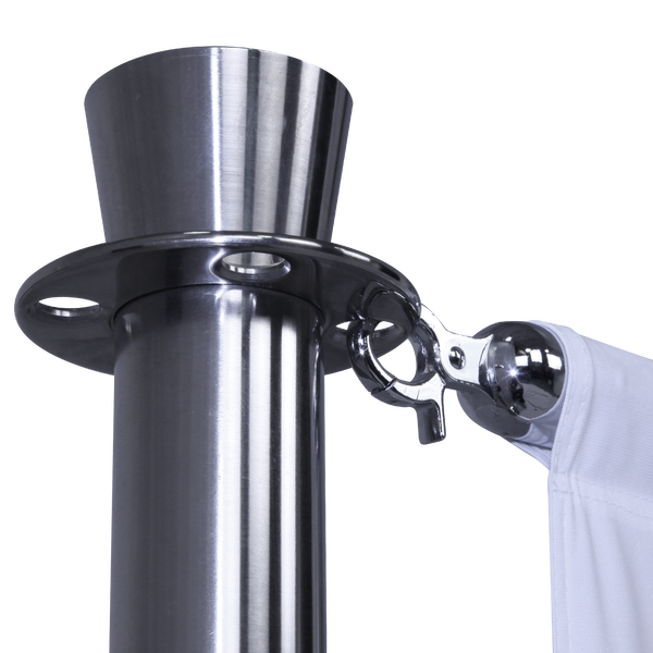 The Barrier System Premium’s aluminum pole uses hooks to attach to the Barrier System Premium Post & Base