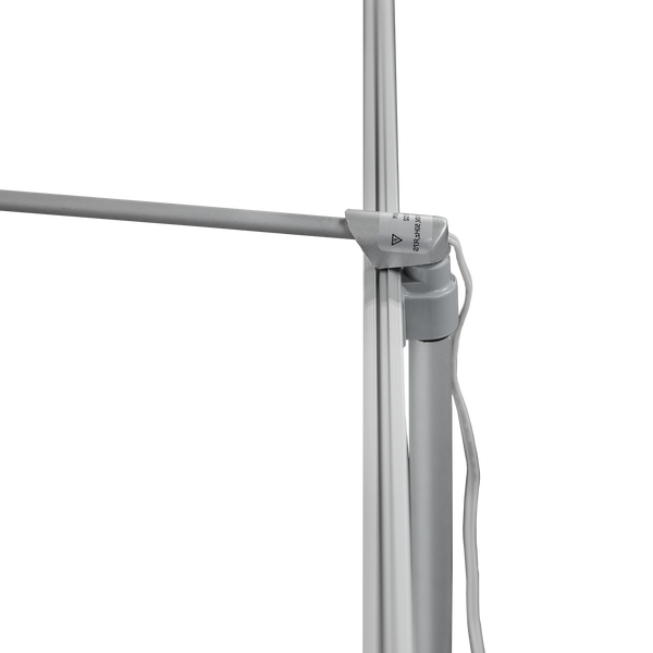 The Roll Up Light – Silver is mounted to the support pole and can be adjusted to the desired angle