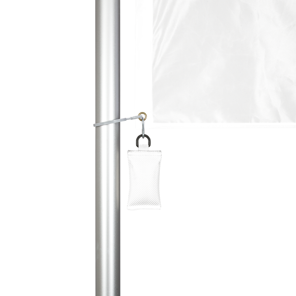 A flag weight can be added to the corner grommet so the custom print is taut and fully displayed at all times A flag weight can be added to the corner grommet so the custom print is taut and fully displayed at all times