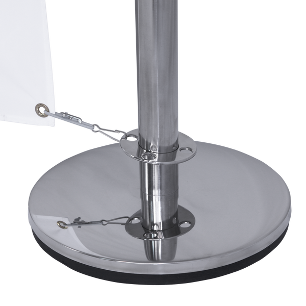 The bottom of the print uses a spring snap and bungee cord to secure to the Barrier System Premium Post & Base