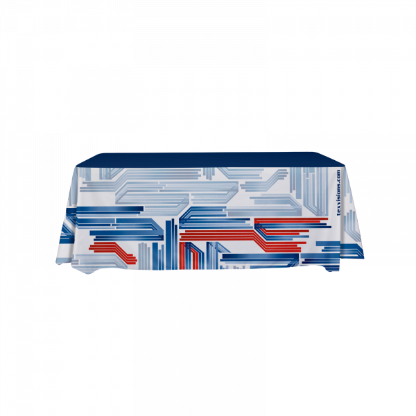 The rounded corners of the table cover with slight pleating in the corners will remain even when converted to the smaller size