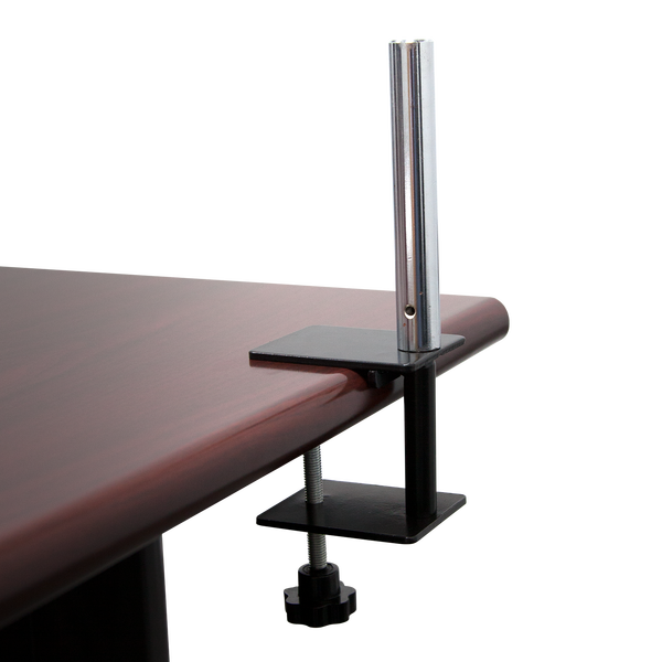 Included C-clamps attach to table ends to allow for mounting of display