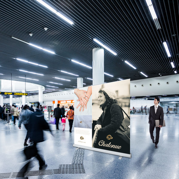 Retractable backdrop at a station Retractable backdrop at a station