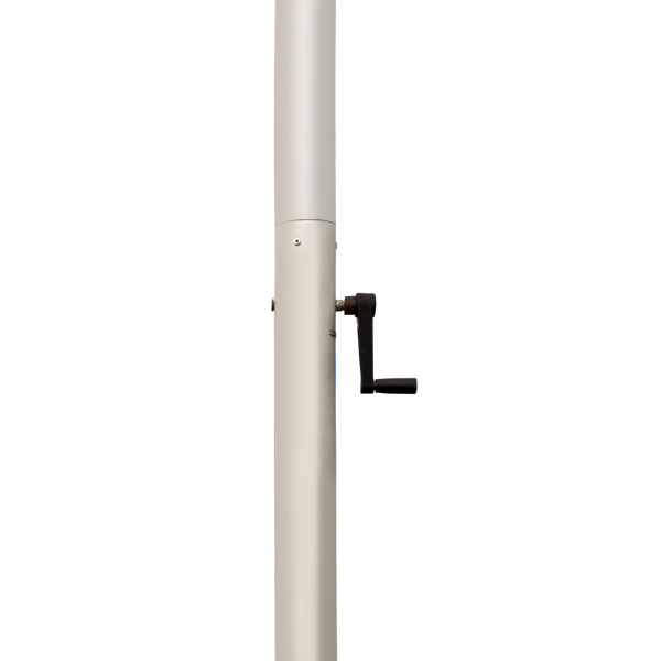 Adjustable crank lowers/heightens the pole and then can be removed for safety