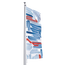 Flag pole with blue, red, and white design being displayed. Flag pole with blue, red, and white design being displayed.