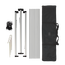 Black elastic banner cords with hook, frame and stakes fit inside included carrying case Black elastic banner cords with hook, frame and stakes fit inside included carrying case